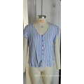 Blue Stripe V Shirt Kurzarm Taille Show Thin Women&#39;s Summer Top